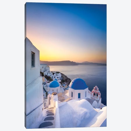 Sunrise Over The Blue Rooftops In Oia, Santorini, Greece Canvas Print #JNB1209} by Jan Becke Canvas Artwork