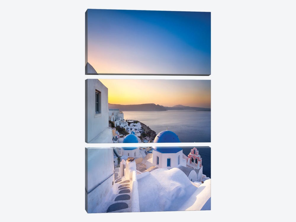 Sunrise Over The Blue Rooftops In Oia, Santorini, Greece by Jan Becke 3-piece Canvas Art