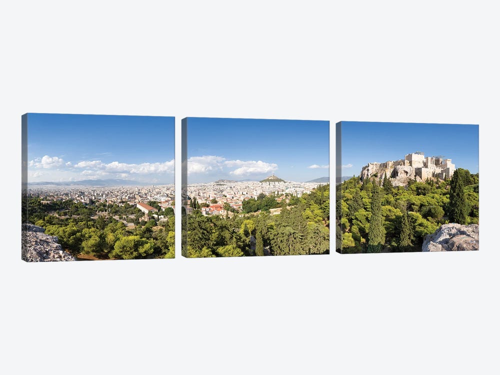 Panoramic View Of Athens With Acropolis And Lykabettus Hill In The Distance, Greece by Jan Becke 3-piece Canvas Artwork