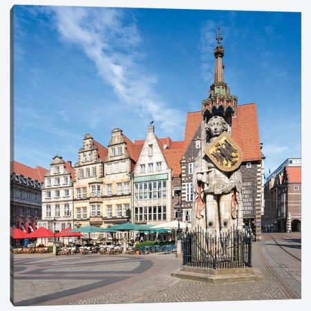 Bremen Roland Statue At The Historic Market Square Of Bremen, Germany Canvas Print #JNB1216} by Jan Becke Canvas Artwork