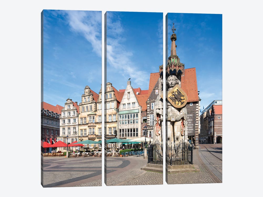 Bremen Roland Statue At The Historic Market Square Of Bremen, Germany by Jan Becke 3-piece Canvas Artwork