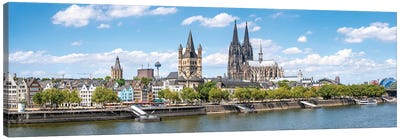 Panoramic View Of The Cologne Cathedral And Great St. Martin Church Along The Banks Of The Rhine River, Cologne, Germany Canvas Art Print