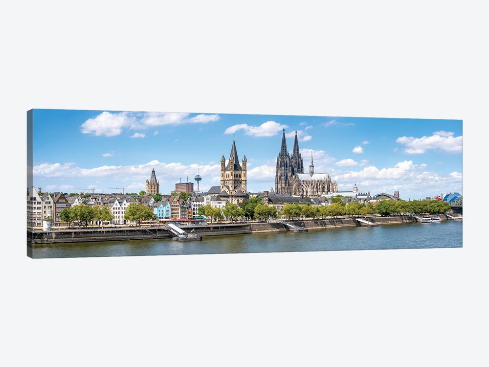 Panoramic View Of The Cologne Cathedral And Great St. Martin Church Along The Banks Of The Rhine River, Cologne, Germany by Jan Becke 1-piece Canvas Print