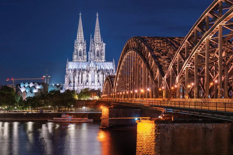 Aerial View Of The Cologne Cathedral And Hohenzollern Bridge At Night