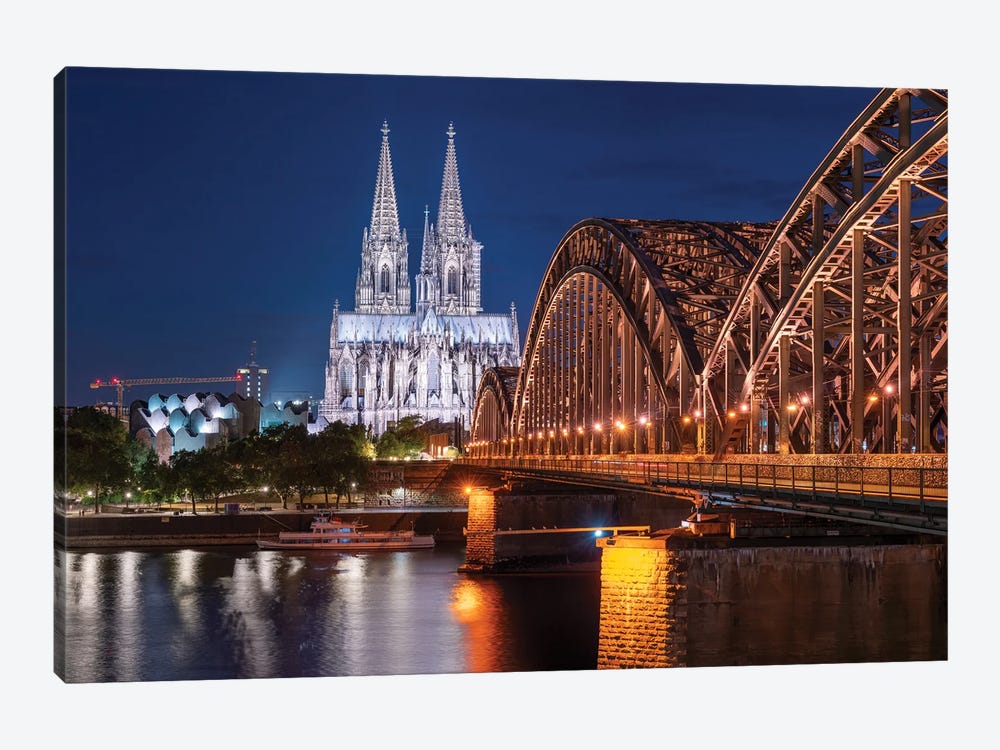 Aerial View Of The Cologne Cathedral And Hohenzollern Bridge At Night by Jan Becke 1-piece Canvas Art