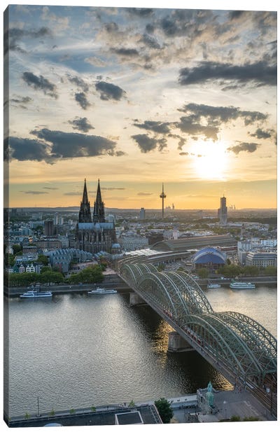 Aerial View Of Cologne At Sunset With View Of The Cologne Cathedral And Hohenzollern Bridge Canvas Art Print