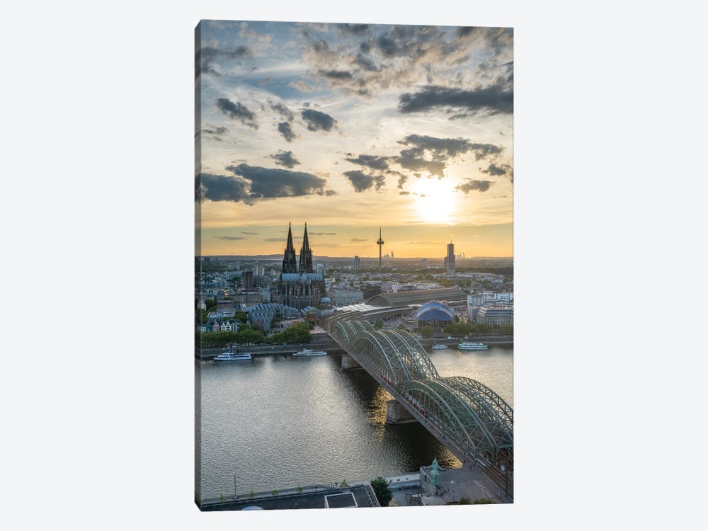 Aerial View Of Cologne At Sunset With View Of The Cologne Cathedral And Hohenzollern Bridge by Jan Becke 1-piece Canvas Print