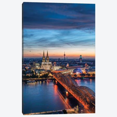 Aerial View Of The Cologne Skyline At Dusk With Cologne Cathedral And Hohenzollern Bridge Canvas Print #JNB1225} by Jan Becke Art Print