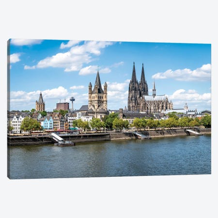 Cologne Skyline In Summer With View Of The Cologne Cathedral And Great St. Martin Church Along The Banks Of The Rhine River Canvas Print #JNB1226} by Jan Becke Canvas Art Print