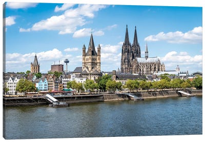 Cologne Skyline In Summer With View Of The Cologne Cathedral And Great St. Martin Church Along The Banks Of The Rhine River Canvas Art Print