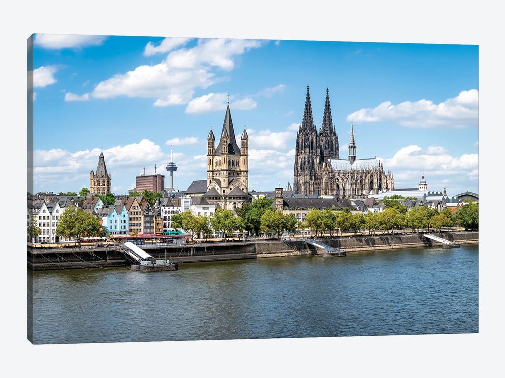 Cologne Skyline In Summer With View Of The Cologne Cathedral And Great St. Martin Church Along The Banks Of The Rhine River by Jan Becke 1-piece Canvas Print