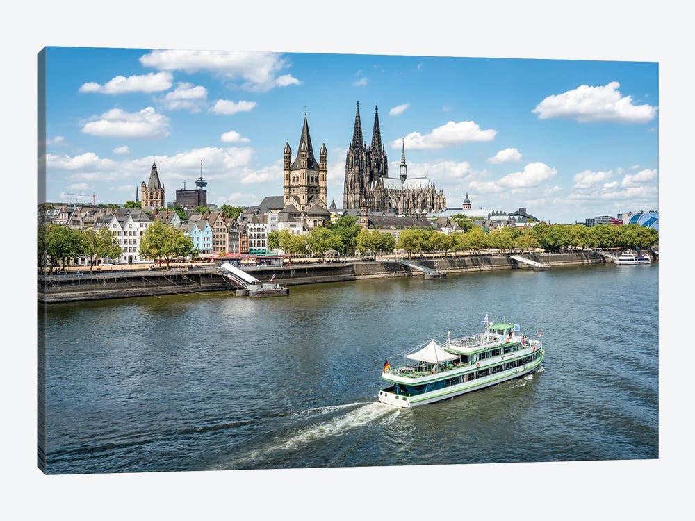 City Of Cologne Along The Rhine River With Cologne Cathedral And Great St. Martin Church by Jan Becke 1-piece Canvas Artwork