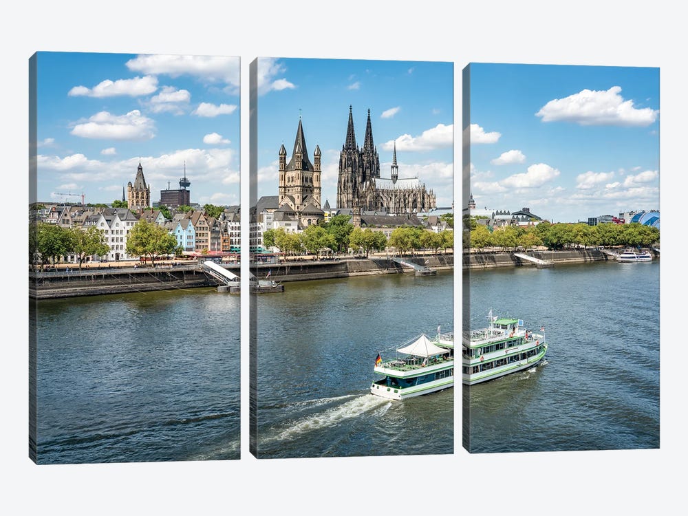 City Of Cologne Along The Rhine River With Cologne Cathedral And Great St. Martin Church by Jan Becke 3-piece Canvas Artwork