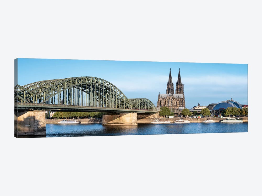 Panoramic View Of The Cologne Cathedral And Hohenzollern Bridge Along The Rhine River by Jan Becke 1-piece Canvas Print