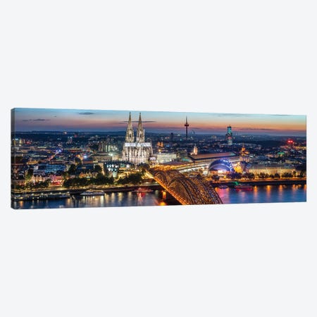 Aerial View Of Cologne With Cologne Cathedral And Hohenzollern Bridge At Night Canvas Print #JNB1232} by Jan Becke Art Print