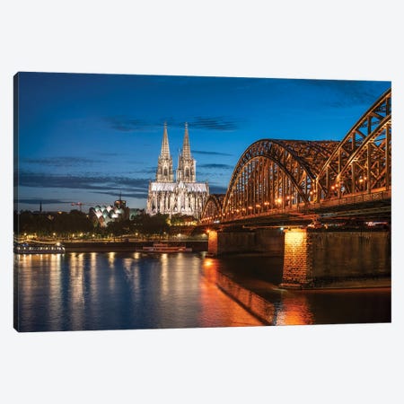 Cologne Skyline At Night With Cologne Cathedral And Hohenzollern Bridge Canvas Print #JNB1234} by Jan Becke Canvas Art