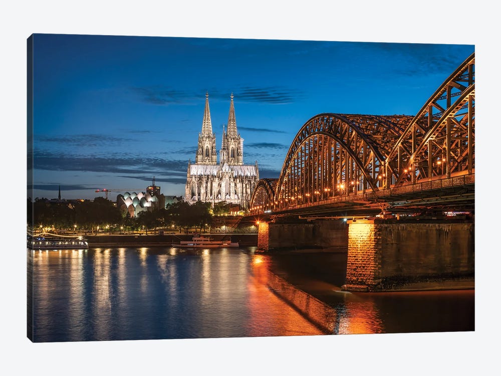 Cologne Skyline At Night With Cologne Cathedral And Hohenzollern Bridge by Jan Becke 1-piece Canvas Art