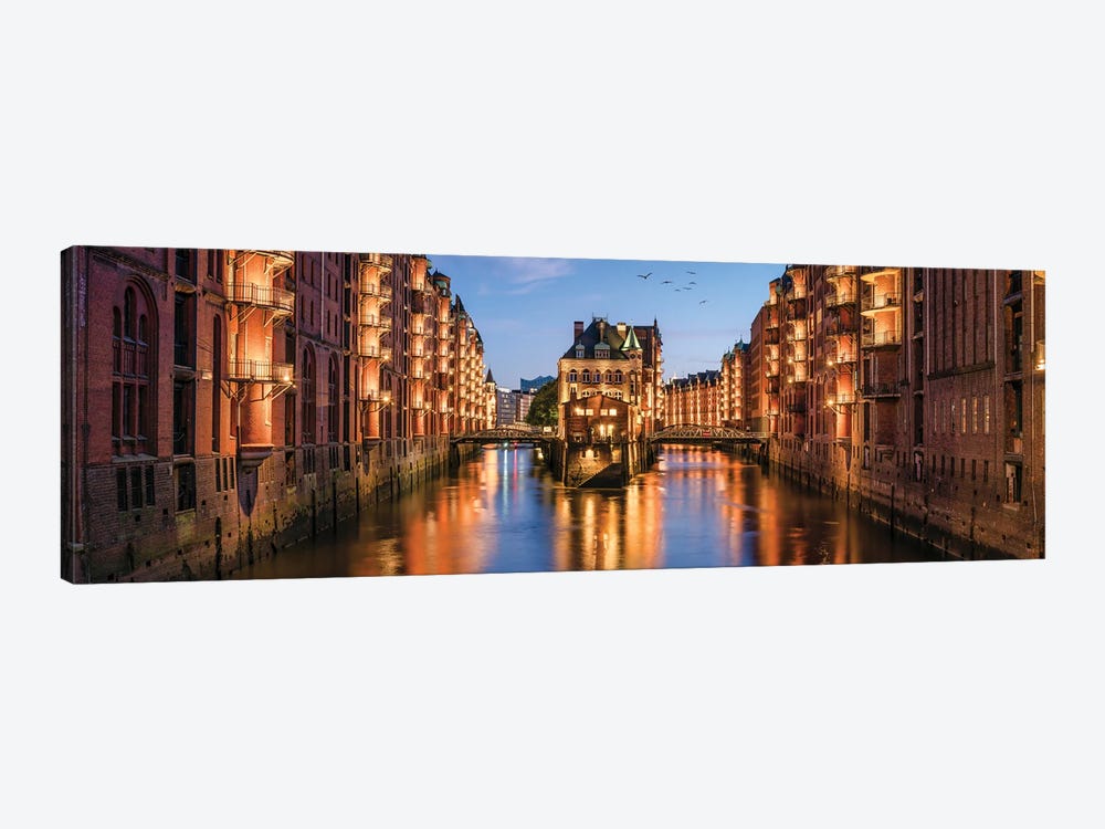 Panoramic View Of The Wasserschloss (Water Castle) In The Historic Speicherstadt District In Hamburg, Germany by Jan Becke 1-piece Art Print