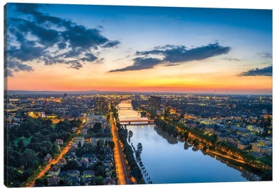 Aerial View Of Mannheim At Sunset With View Of The Neckar River Canvas Art Print