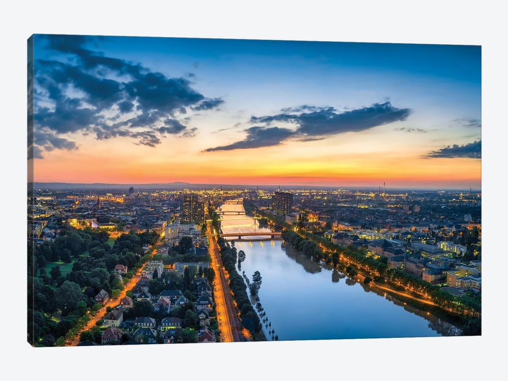 Aerial View Of Mannheim At Sunset With View Of The Neckar River by Jan Becke 1-piece Canvas Wall Art