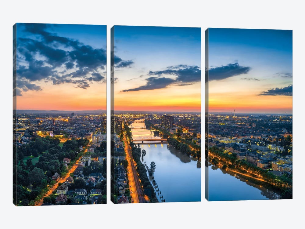 Aerial View Of Mannheim At Sunset With View Of The Neckar River by Jan Becke 3-piece Canvas Art