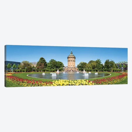 Panoramic View Of The Friedrichsplatz Square In Mannheim With Wasserturm And Water Fountain Canvas Print #JNB1241} by Jan Becke Canvas Wall Art