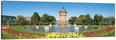 Panoramic View Of The Friedrichsplatz Square In Mannheim With Wasserturm And Water Fountain Canvas Art Print