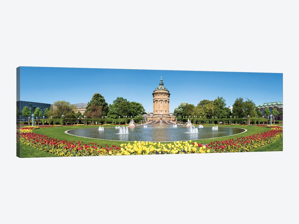 Panoramic View Of The Friedrichsplatz Square In Mannheim With Wasserturm And Water Fountain by Jan Becke 1-piece Canvas Art