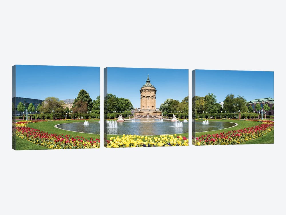 Panoramic View Of The Friedrichsplatz Square In Mannheim With Wasserturm And Water Fountain by Jan Becke 3-piece Canvas Art