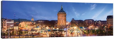 Christmas Market At The Wasserturm In Mannheim, Baden-Württemberg, Germany Canvas Art Print