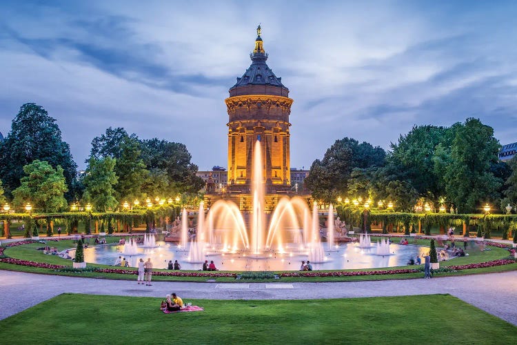 Mannheim Wasserturm And Friedrichsplatz Square At Night