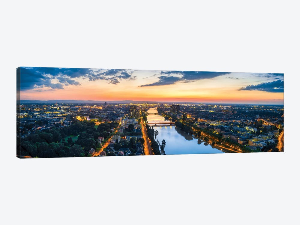 Aerial View Of Mannheim Along The Neckar River At Sunset by Jan Becke 1-piece Canvas Wall Art