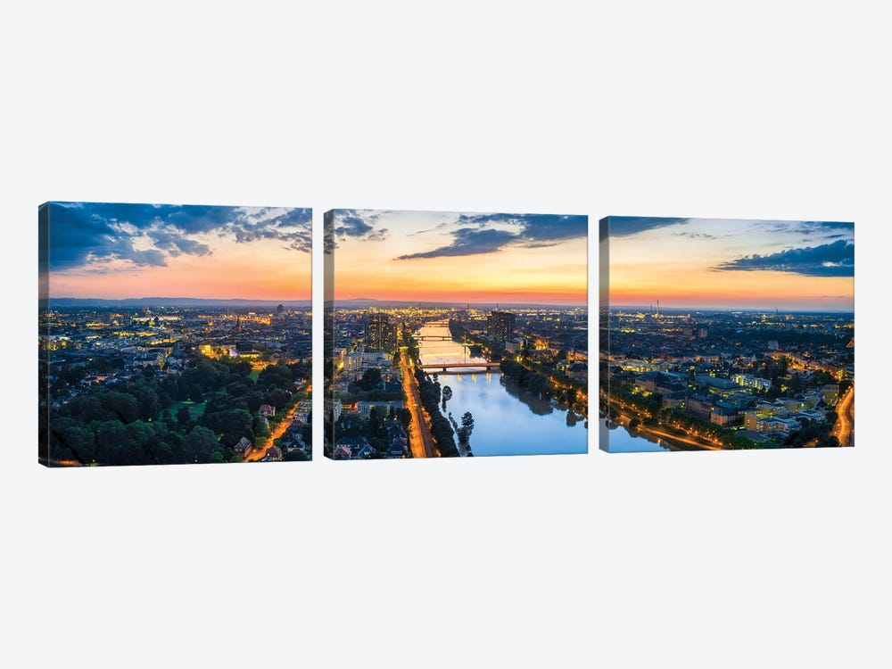 Aerial View Of Mannheim Along The Neckar River At Sunset by Jan Becke 3-piece Canvas Artwork