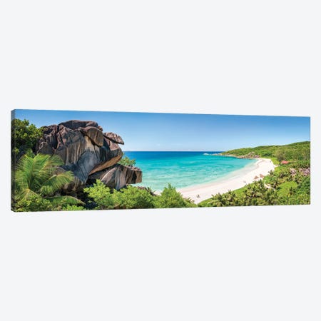 Panoramic View Of Grand Anse Beach, La Digue Island, Seychelles Canvas Print #JNB1254} by Jan Becke Canvas Artwork