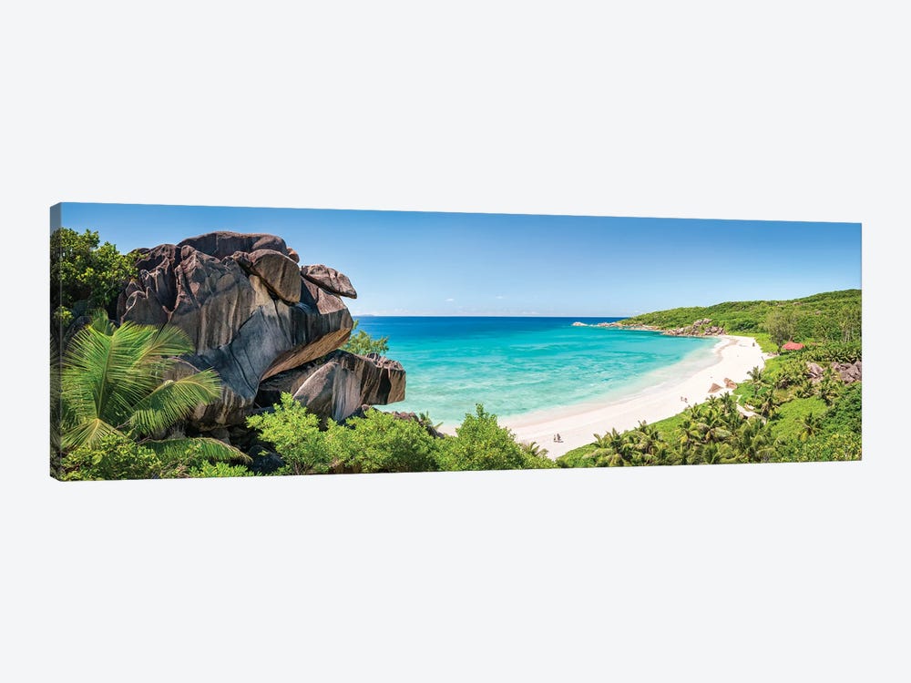 Panoramic View Of Grand Anse Beach, La Digue Island, Seychelles by Jan Becke 1-piece Canvas Art