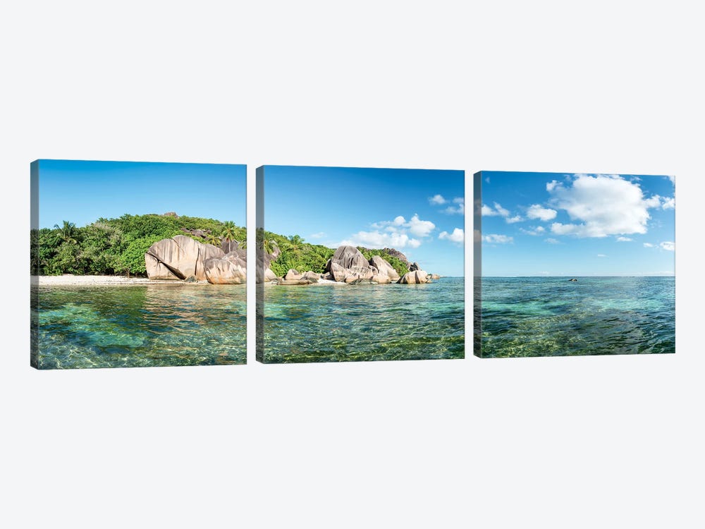 Anse Source D'Argent Beach Panorama, La Digue, Seychelles by Jan Becke 3-piece Canvas Art Print