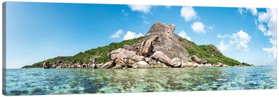 Panoramic View Of Turtle Rock On The Island Of La Digue, Seychelles Canvas Art Print - Seychelles