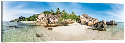 Panoramic View Of Anse Source D'Argent Beach, La Digue, Seychelles Canvas Art Print - La Digue