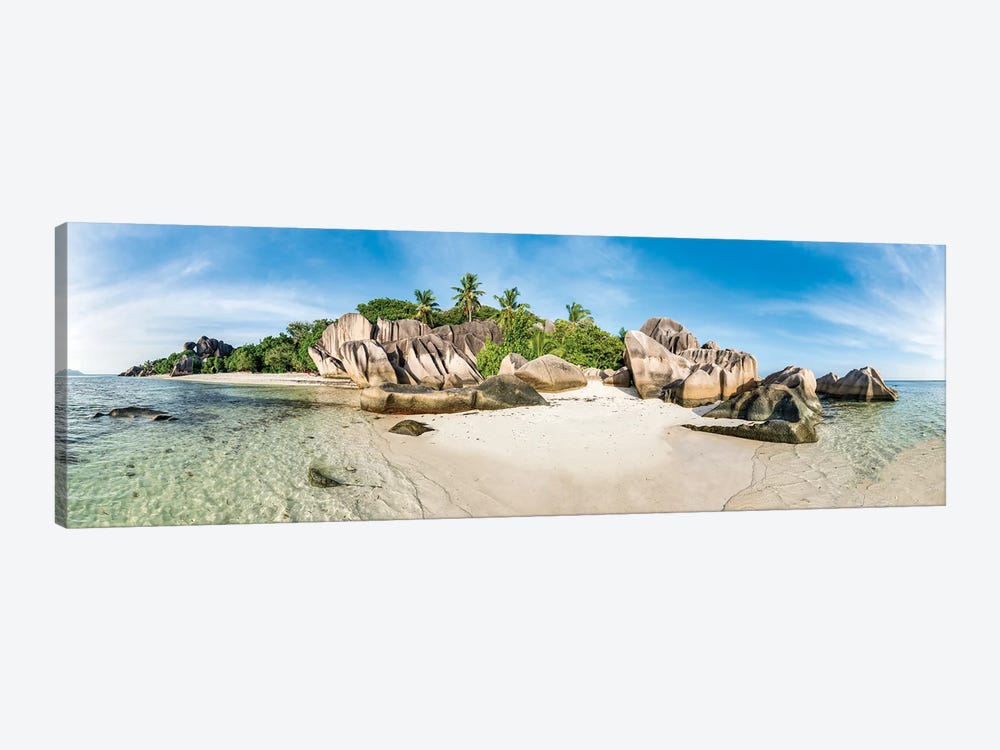Panoramic View Of Anse Source D'Argent Beach, La Digue, Seychelles by Jan Becke 1-piece Canvas Print