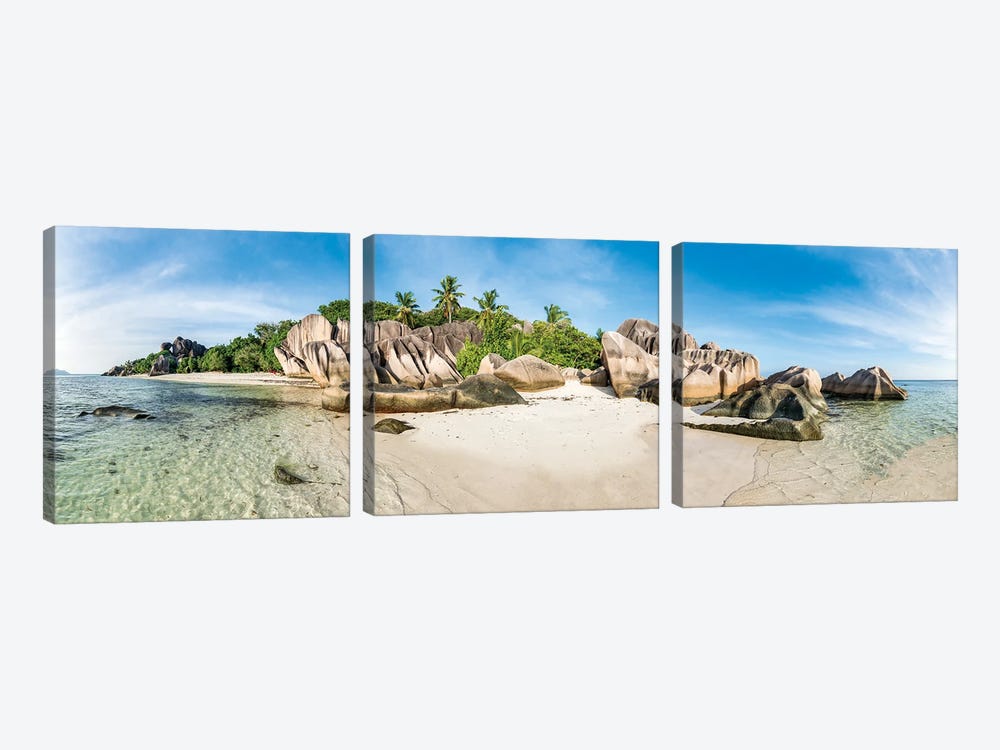 Panoramic View Of Anse Source D'Argent Beach, La Digue, Seychelles by Jan Becke 3-piece Art Print