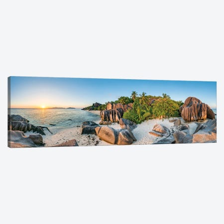 Panoramic View Of Anse Source D'Argent Beach At Sunset, La Digue, Seychelles Canvas Print #JNB1262} by Jan Becke Canvas Art