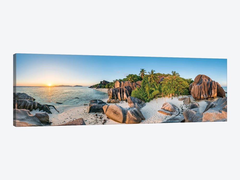Panoramic View Of Anse Source D'Argent Beach At Sunset, La Digue, Seychelles by Jan Becke 1-piece Canvas Print
