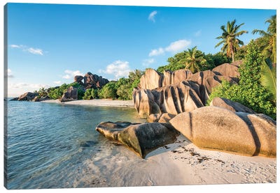 Rock Formations At Anse Source D'Argent Beach, La Digue, Seychelles Canvas Art Print - La Digue
