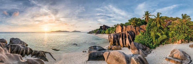Panoramic Sunset View At Anse Source D'Argent Beach, La Digue, Seychelles by Jan Becke wall art