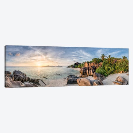 Panoramic Sunset View At Anse Source D'Argent Beach, La Digue, Seychelles Canvas Print #JNB1264} by Jan Becke Canvas Print