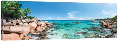 Panoramic View Of Rock Formations Near Anse Lazio, Praslin, Seychelles Canvas Art Print - Seychelles