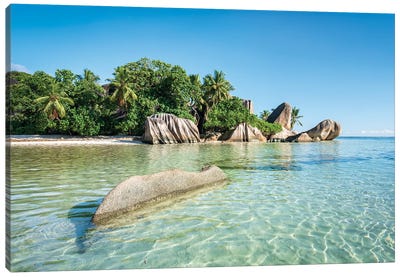 Rock Formations At The Anse Source D'Argent Beach, La Digue, Seychelles Canvas Art Print - Seychelles
