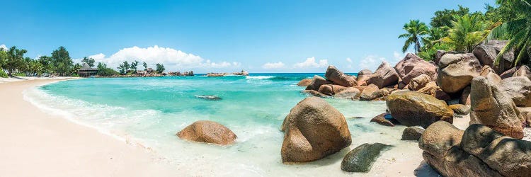 Panoramic View Of A Tropical Beach On The Island Of Praslin, Seychelles