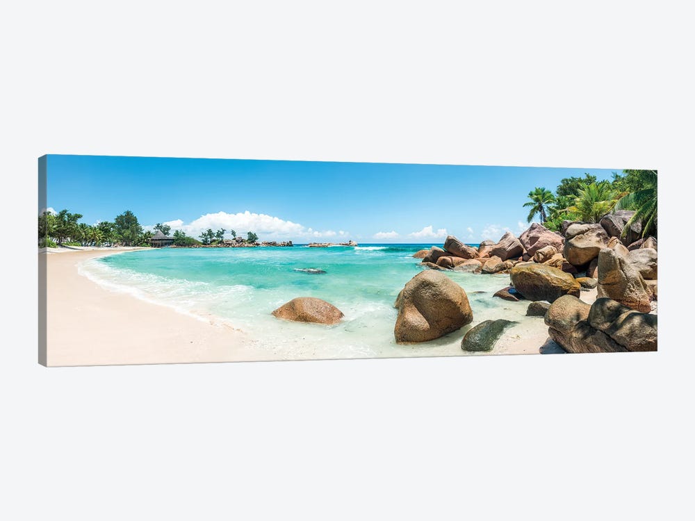 Panoramic View Of A Tropical Beach On The Island Of Praslin, Seychelles by Jan Becke 1-piece Canvas Art Print