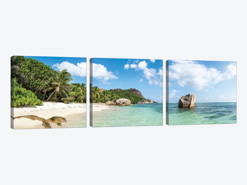 Panoramic View Of La Digue, Seychelles by Jan Becke 3-piece Art Print